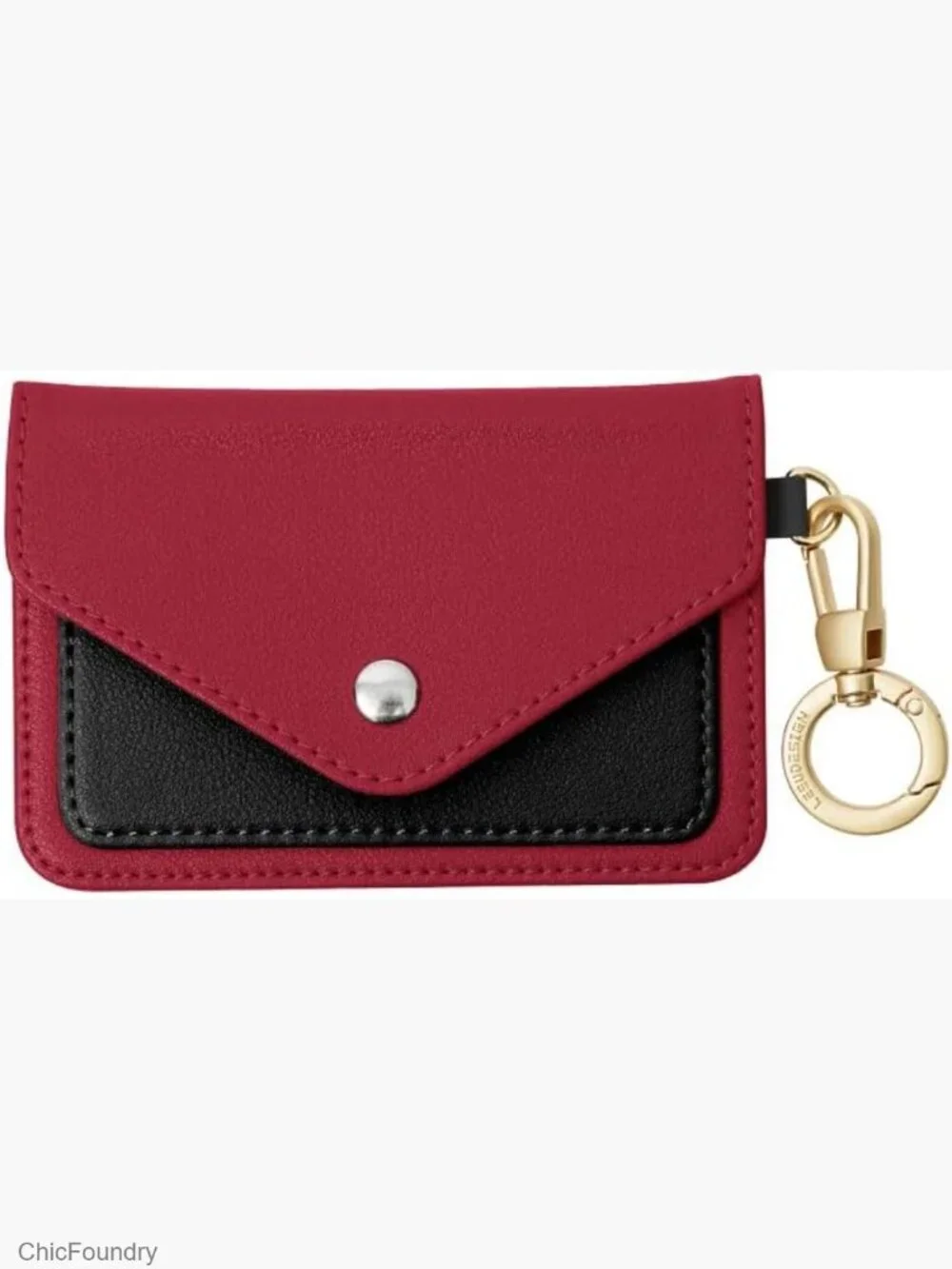 Slim Card Holder with Belt Loop & Metal Clasp - Faux Leather